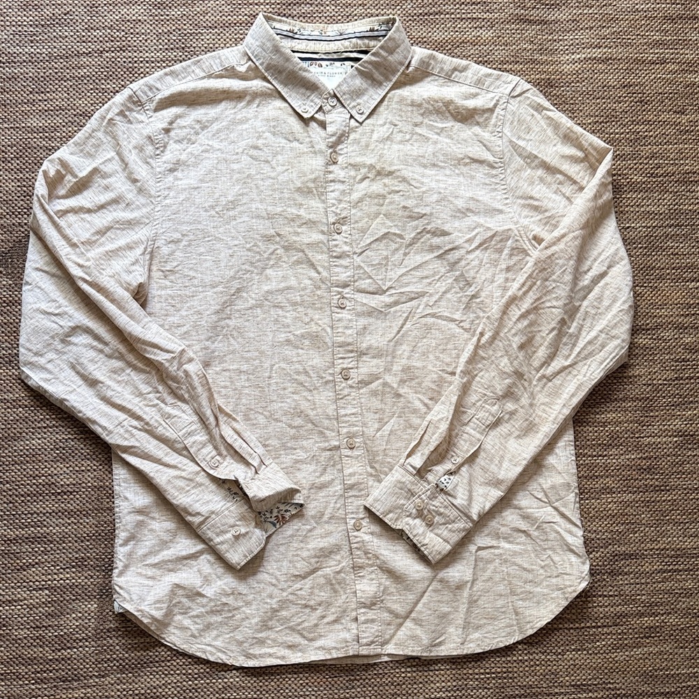 Denim & Flower Light Tan Casual Button-Down Shirt